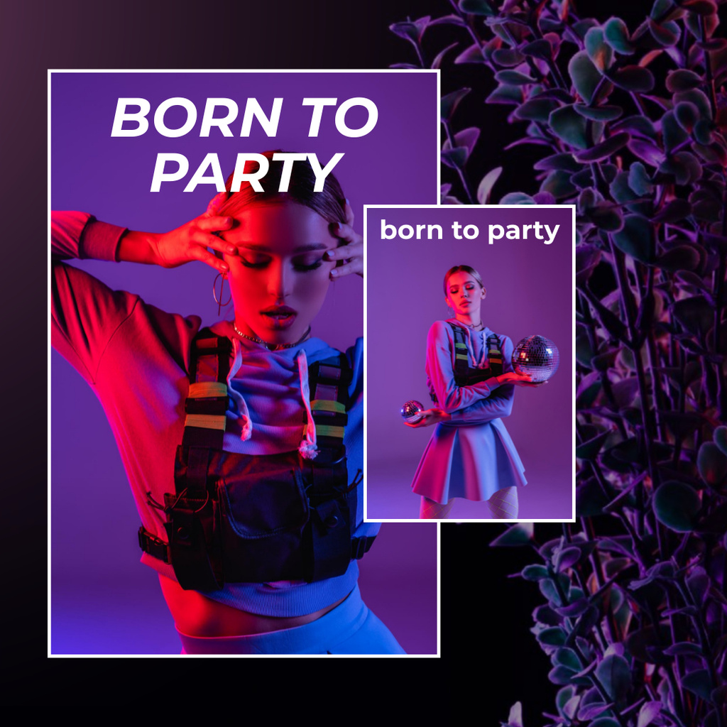 Party Announcement with Attractive Young Woman Instagram Design Template