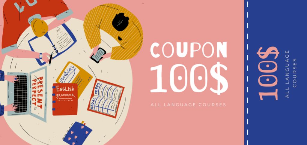 Ontwerpsjabloon van Coupon Din Large van Language Courses Discount Offer