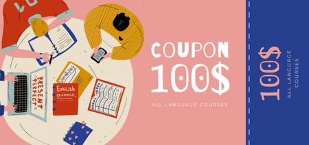 Ontwerpsjabloon van Coupon Din Large van taalcursussen korting aanbod