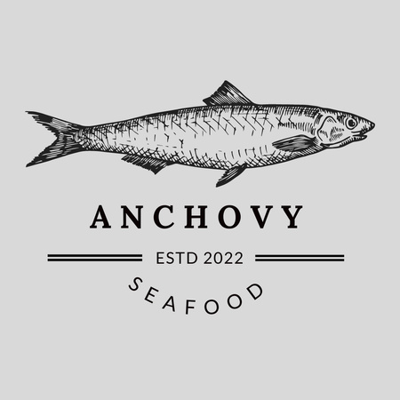 Seafood Shop Ad with Fish Illustration Logo Design Template