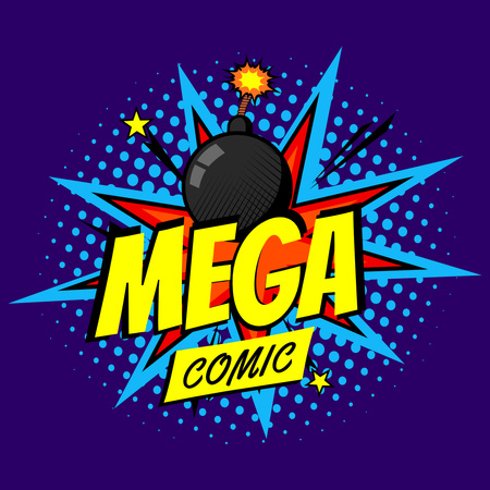 comics store mainos pommin kuvituksella Logo Design Template