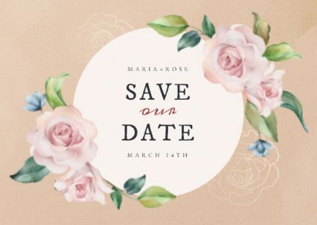 Wedding Day Announcement with Tender Roses Card Tasarım Şablonu
