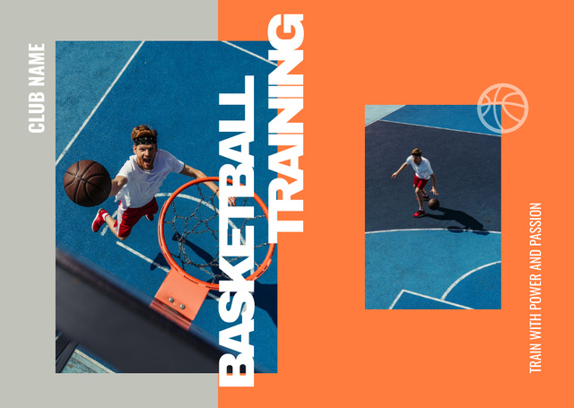 Basketball Training Grey and Orange Postcard Πρότυπο σχεδίασης