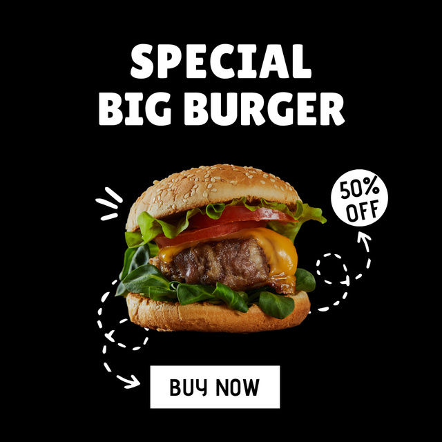 Designvorlage Special Burger Offer on Black Background für Instagram