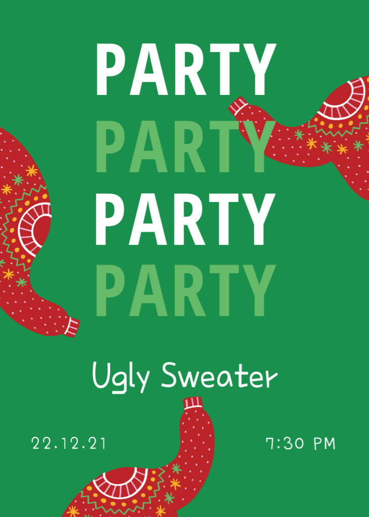 Glorious Christmas Party Announcement With Illustrated Pullover Invitation Design Template