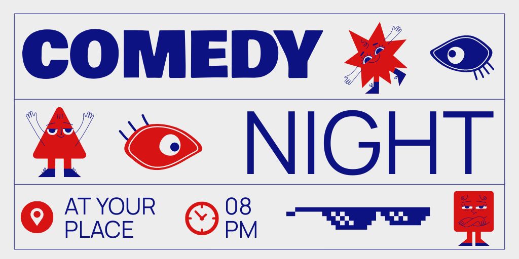 Plantilla de diseño de Comedy Night Announcement with Funny Doodles Twitter 