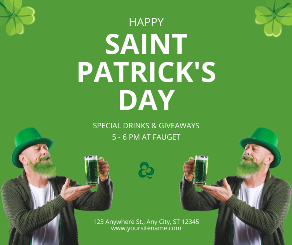 Bearded Man St. Patrick's Day Party Announcement Facebook Design Template