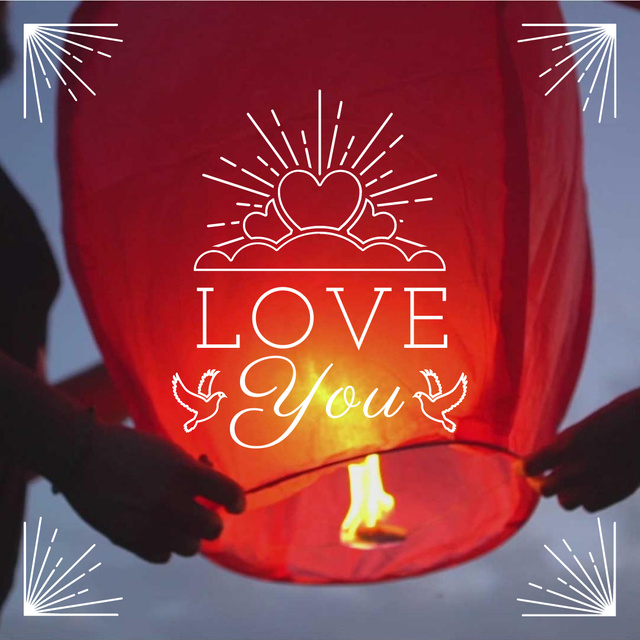 Loving Couple lighting sky Lantern on Valentine's Day Animated Post Design Template