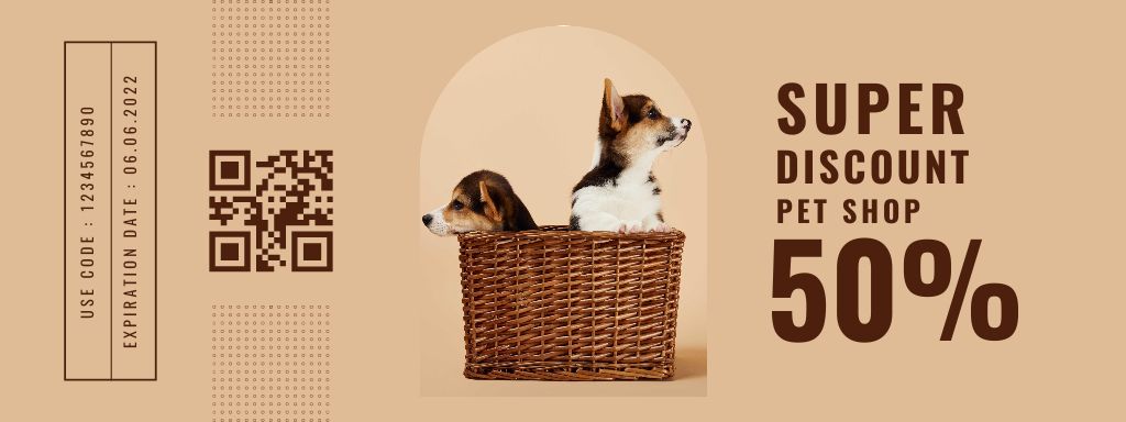 Lovely National Pet Week Voucher And Dogs In Basket Couponデザインテンプレート