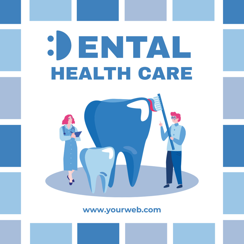 Dental Healthcare Services with Illustration of Teeth Instagramデザインテンプレート