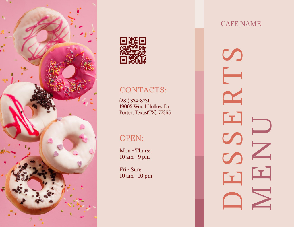 Colorful Donuts For Desserts List Menu 11x8.5in Tri-Foldデザインテンプレート
