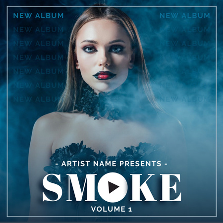 Designvorlage Albumcover mit Mädchen, umgeben von Rauch für Album Cover