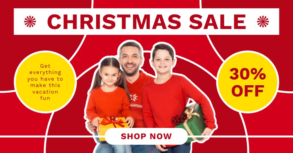 Dad with Kids on Christmas Sale Facebook AD Modelo de Design
