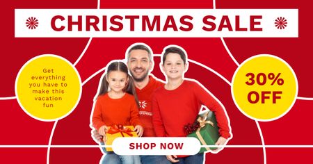 Dad with Kids on Christmas Sale Facebook AD Design Template