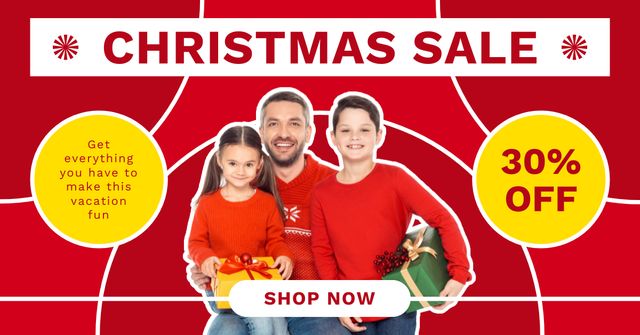Dad with Kids on Christmas Sale Facebook AD Design Template