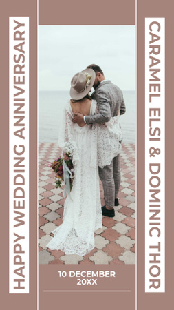 Happy Wedding Anniversary on Beige Instagram Story Design Template