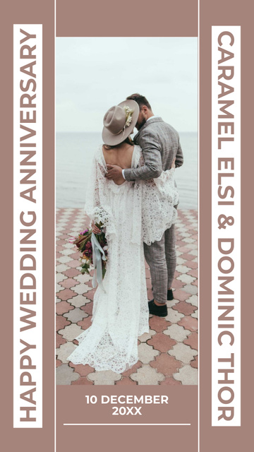 Happy Wedding Anniversary on Beige Instagram Story Design Template