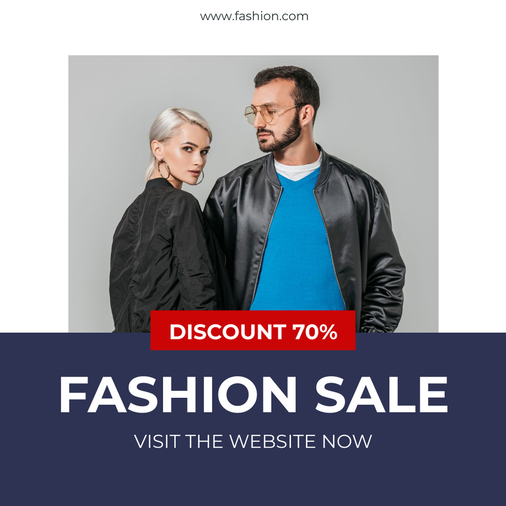 Fashion Ad with Stylish Couple in Jackets Instagram Design Template