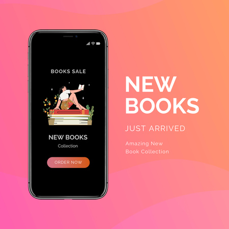 Books Sale Announcement with Smartphone Instagram Modelo de Design