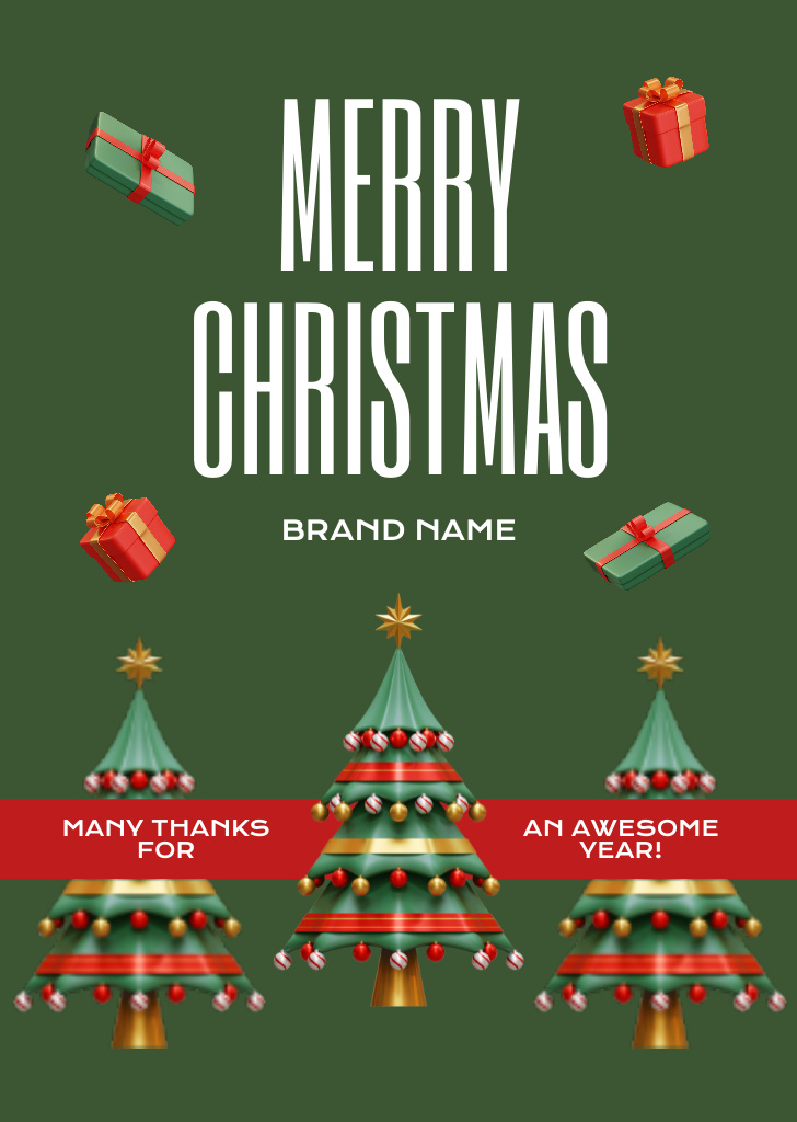 Christmas Enthusiastic Holiday Salutations with Festive Trees Postcard A6 Vertical Tasarım Şablonu