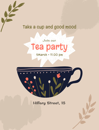 Announcement of Good Tea Party Invitation 13.9x10.7cm Design Template