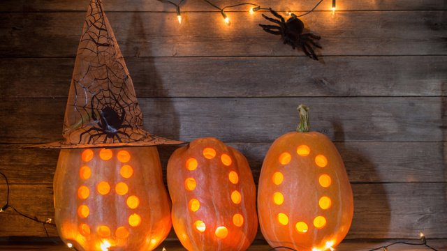 Ontwerpsjabloon van Zoom Background van Halloween Holiday With Spiders And Pumpkins