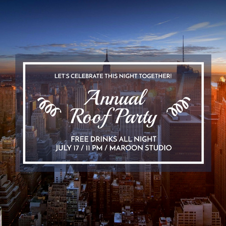 Roof party invitation on city view Instagram AD Design Template