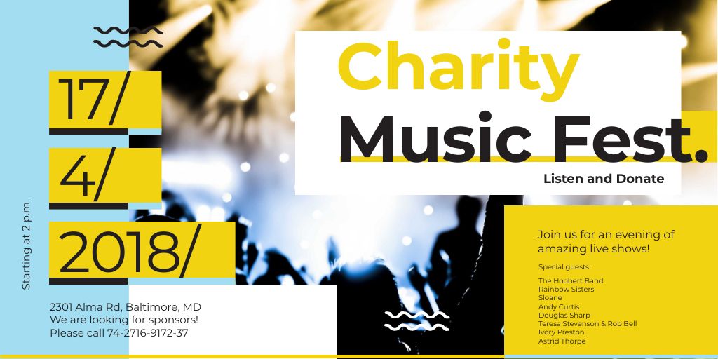 Designvorlage Charity Music Fest Invitation with Crowd at Concert für Twitter