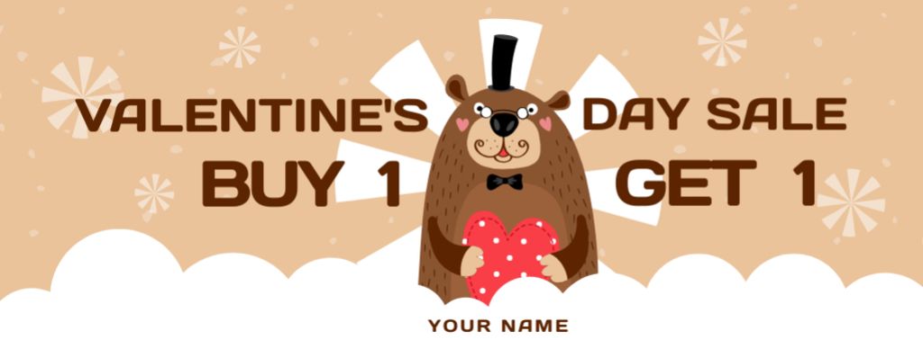 Valentine's Day Sale With Cute Cartoon Beaver Facebook cover – шаблон для дизайна