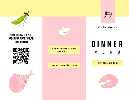 Dinners Offer With Breakfasts And Drinks Menu 11x8.5in Tri-Fold Design Template