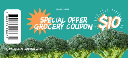 Template di design Annuncio del negozio di alimentari con broccoli verdi freschi Coupon 3.75x8.25in
