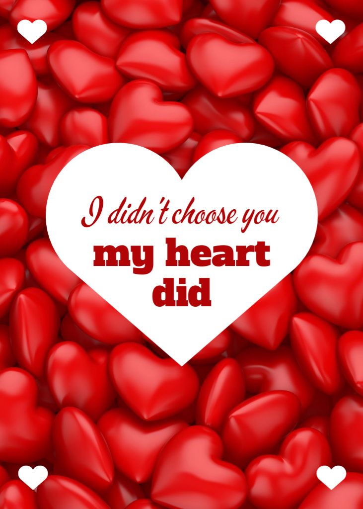 Love Valentine's Quote with 3D Red Hearts Postcard 5x7in Vertical Tasarım Şablonu