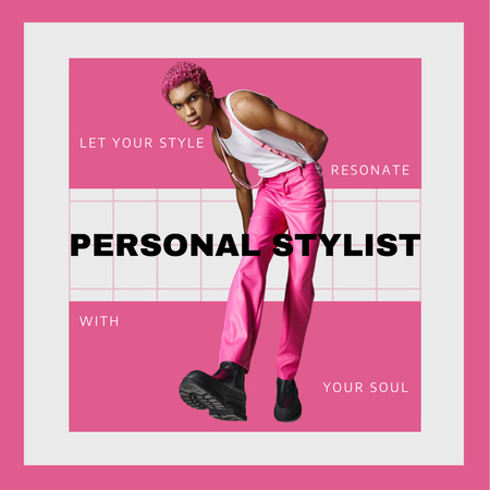 Muotoiluneuvontapalvelumainos, jossa on vaaleanpunainen trendikäs mies Instagram Design Template