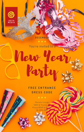 New Year Party Invitation Shiny Decorations Invitation 4.6x7.2in Design Template