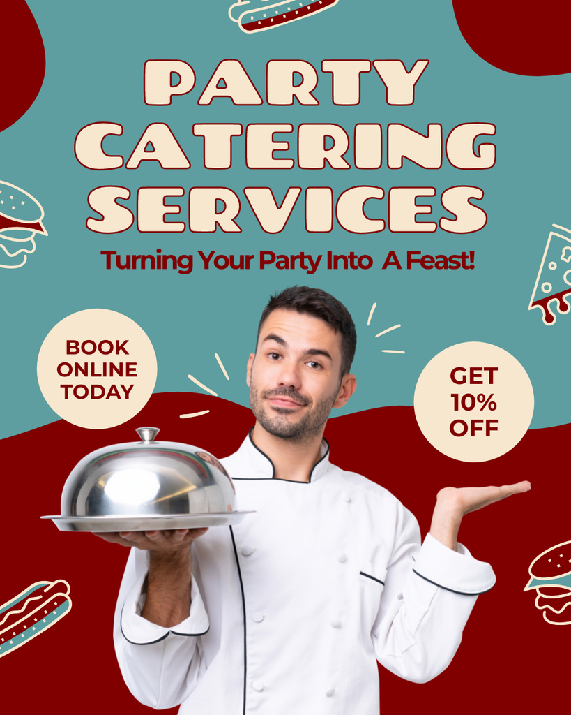 Ad of Party Catering Services with Chef Instagram Post Vertical Tasarım Şablonu