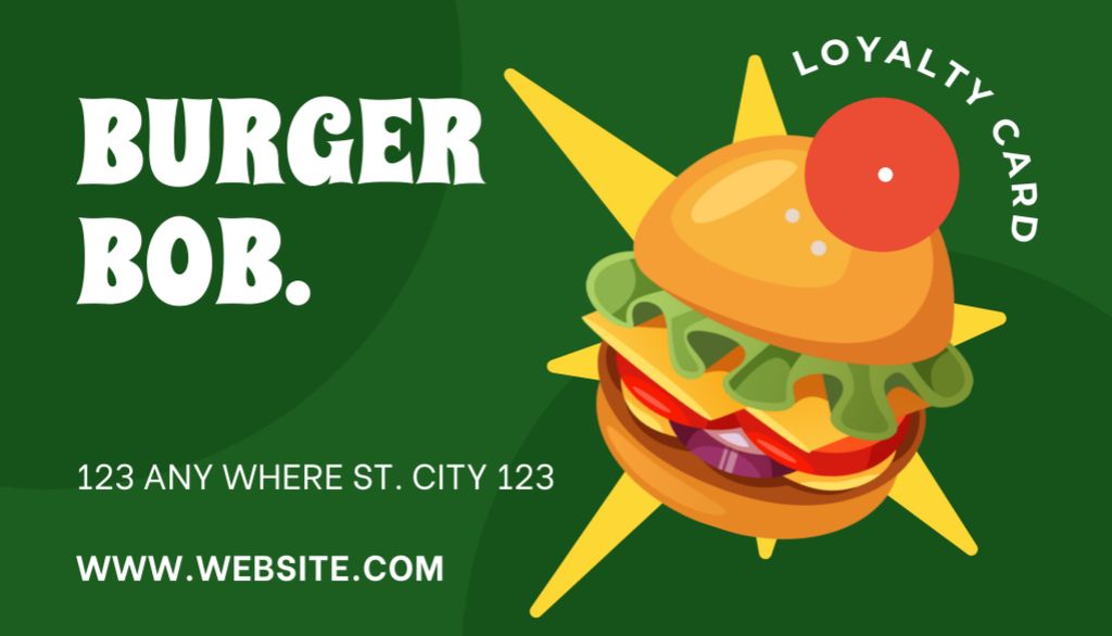 Plantilla de diseño de Burgers Discount Offer on Green Business Card US 