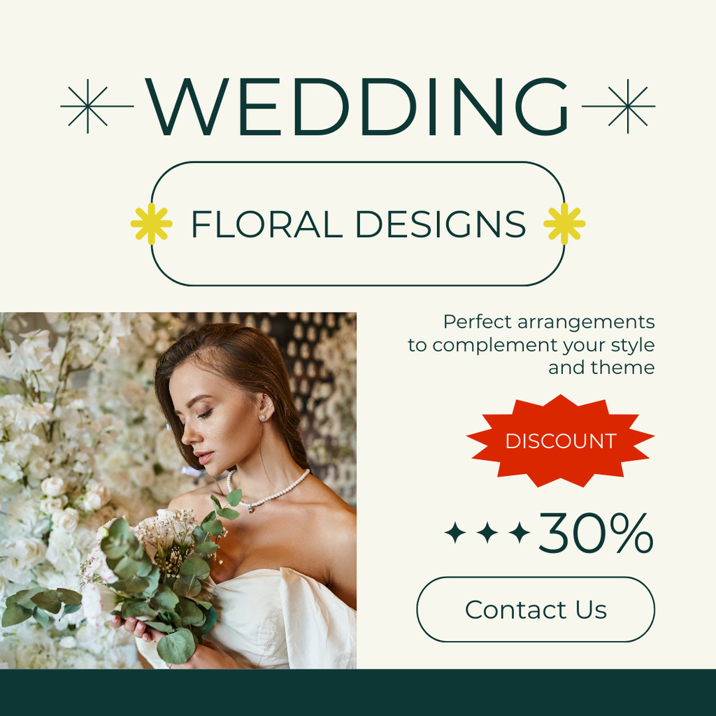 Designvorlage Huge Discount on Wedding Floral Designs für Instagram