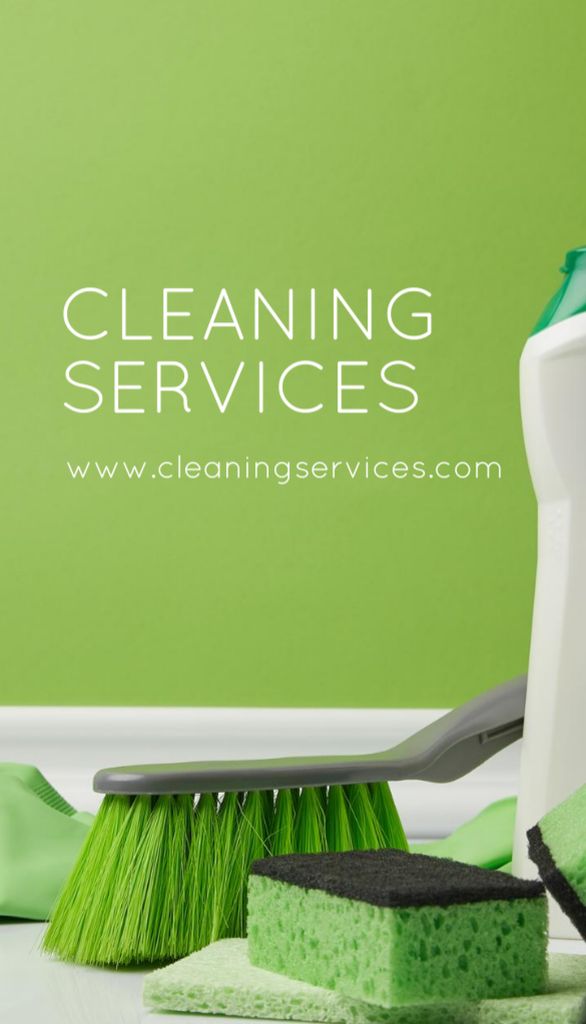 Ontwerpsjabloon van Business Card US Vertical van Cleaning Services Offer with Cleaning Products
