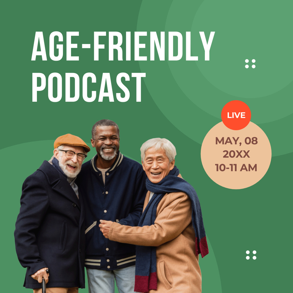 Age-friendly Live Podcast In Spring Instagram tervezősablon