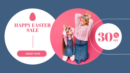 Ontwerpsjabloon van FB event cover van Aankondiging van de verkoop van Pasen met vrolijke moeder en dochter