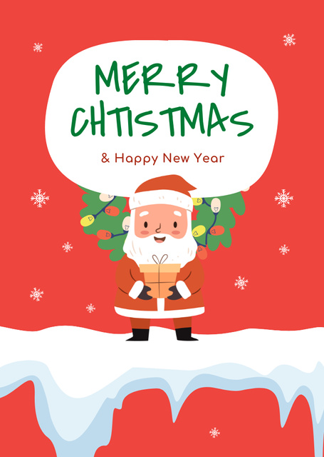 Ontwerpsjabloon van Postcard A6 Vertical van Christmas And New Year Cheers Wreath And Santa