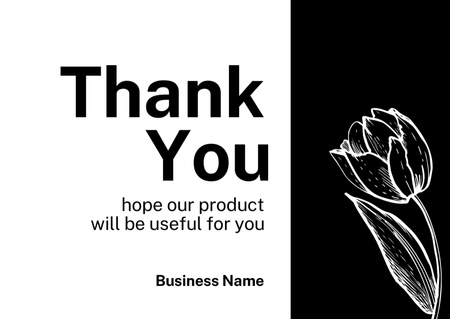 Thank You Phrase with Tulip Pencil Drawing Card Design Template