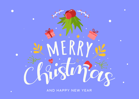 Ontwerpsjabloon van Postcard van Christmas and New Year Greeting with Cute Holiday Items