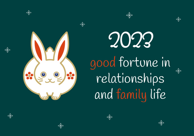 New Year Greeting With Rabbit And Prediction Postcard A5 Πρότυπο σχεδίασης