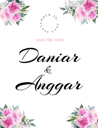 Оголошення про весільну подію в рожевому квітковому обрамленні Invitation 13.9x10.7cm – шаблон для дизайну