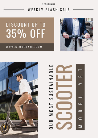 Template di design Cute Man Standing on Electric Scooter Poster A3