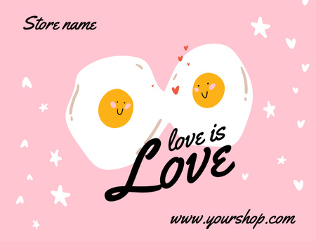 Valentine's Day Holiday Greeting with Cartoon Fried Eggs Postcard 4.2x5.5in – шаблон для дизайна