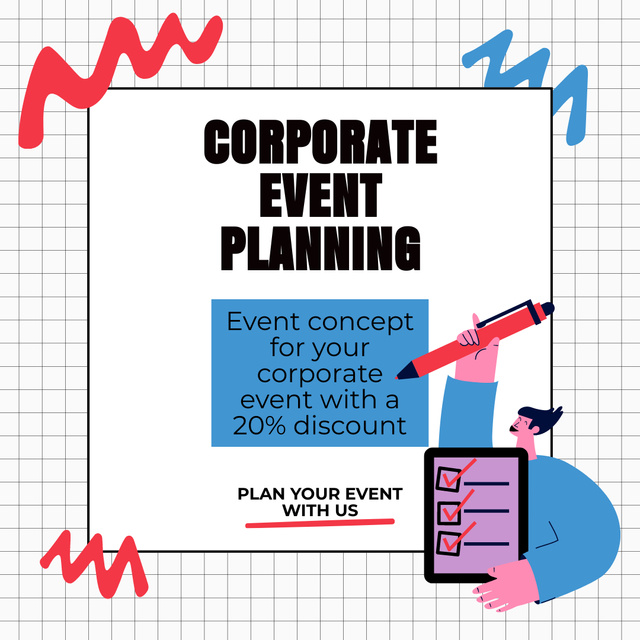 Ontwerpsjabloon van Instagram AD van Planning Corporate Events with Man with Tablet