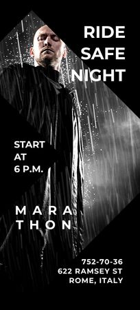 Marathon Movie Ad with Man holding Gun under Rain Flyer 3.75x8.25in Design Template