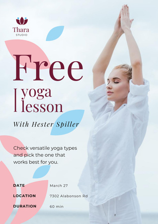 Lesson Offer with Woman Practicing Yoga Poster Modelo de Design